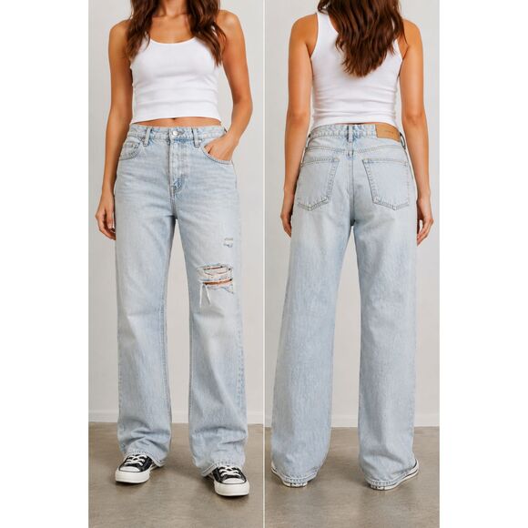 American Eagle Outfitters Denim - &Denim by H&M 90s Boyfriend Jeans Women's Light Wash Distressed Button Fly Size